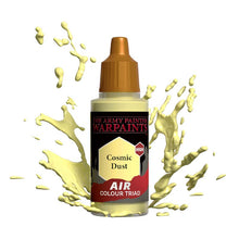 The Army Painter Air Cosmic Dust bottle with yellow paint splash, premium airbrush paint for miniatures and models.
