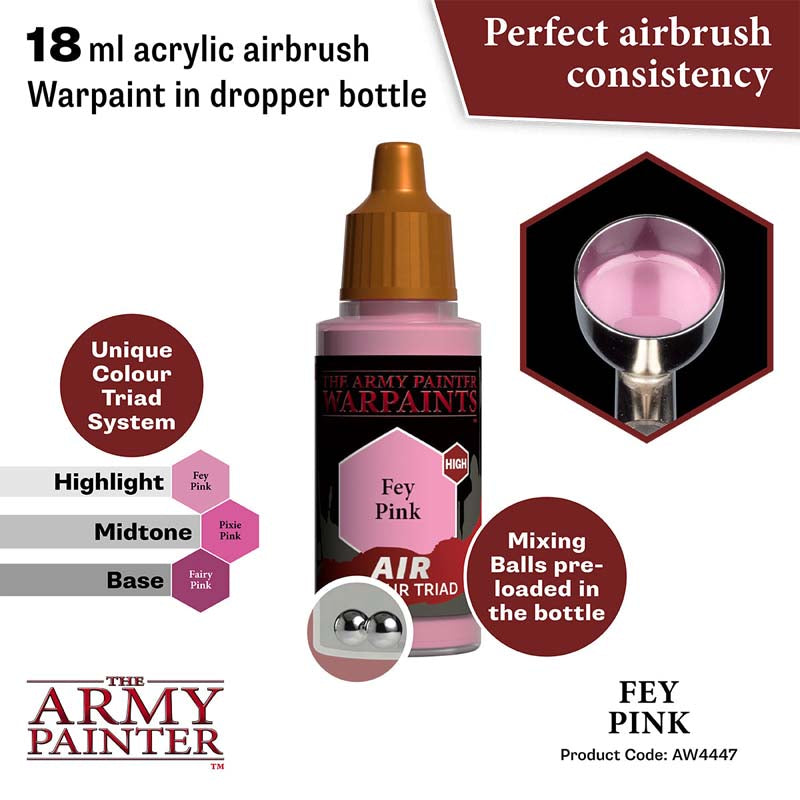 The Army Painter Air Fey Pink 18ml acrylic airbrush warpaint with mixing balls and perfect consistency