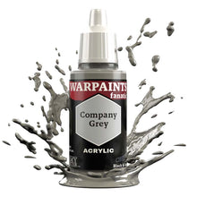 The Army Painter Warpaint Fanatic Company Grey acrylic paint bottle with grey paint splash highlight.