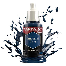 The Army Painter Warpaint Fanatic Imperial Navy acrylic paint bottle with vivid deep blue splash background