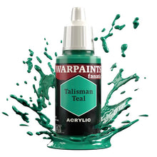 The Army Painter Warpaint Fanatic Talisman Teal acrylic paint bottle with vivid bluish green splash effect