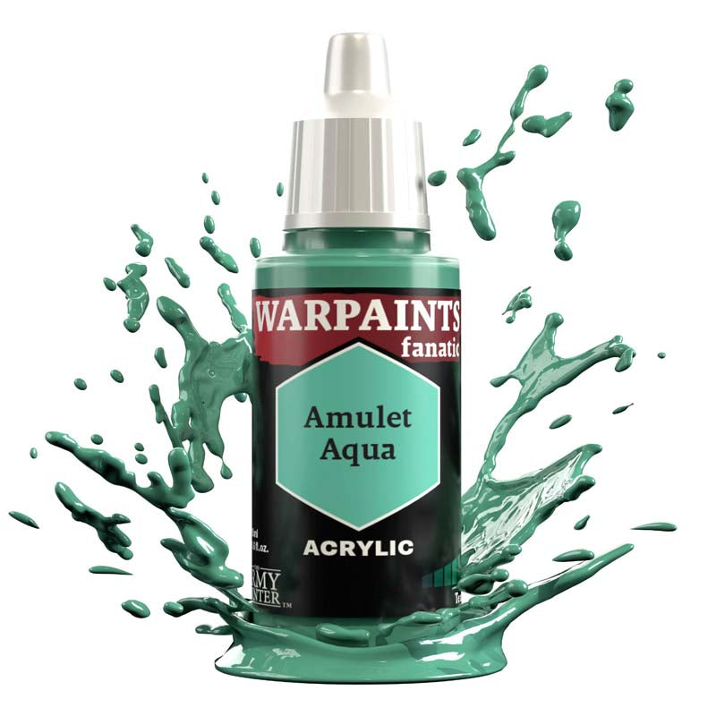 The Army Painter Warpaint Fanatic Amulet Aqua acrylic paint in light bluish green splash with dropper cap
