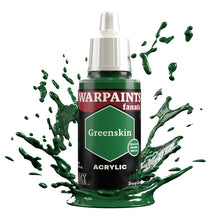 The Army Painter Warpaint Fanatic Greenskin acrylic paint bottle with dynamic green paint splash effect