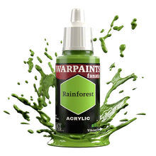The Army Painter Warpaint Fanatic Rainforest acrylic paint with vivid yellowish green shade splashing.