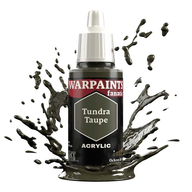 The Army Painter Warpaint Fanatic Tundra Taupe acrylic paint with deep olive brown splashes and ochres and tans base color.