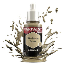 The Army Painter Warpaint Fanatic Skeleton Bone acrylic paint bottle with light olive brown color splashes around it.