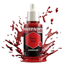 The Army Painter Warpaint Fanatic Pure Red acrylic paint bottle with vivid red splash background