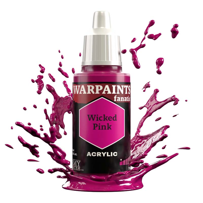 The Army Painter Warpaint Fanatic Wicked Pink acrylic paint in strong purplish red with vivid splashes