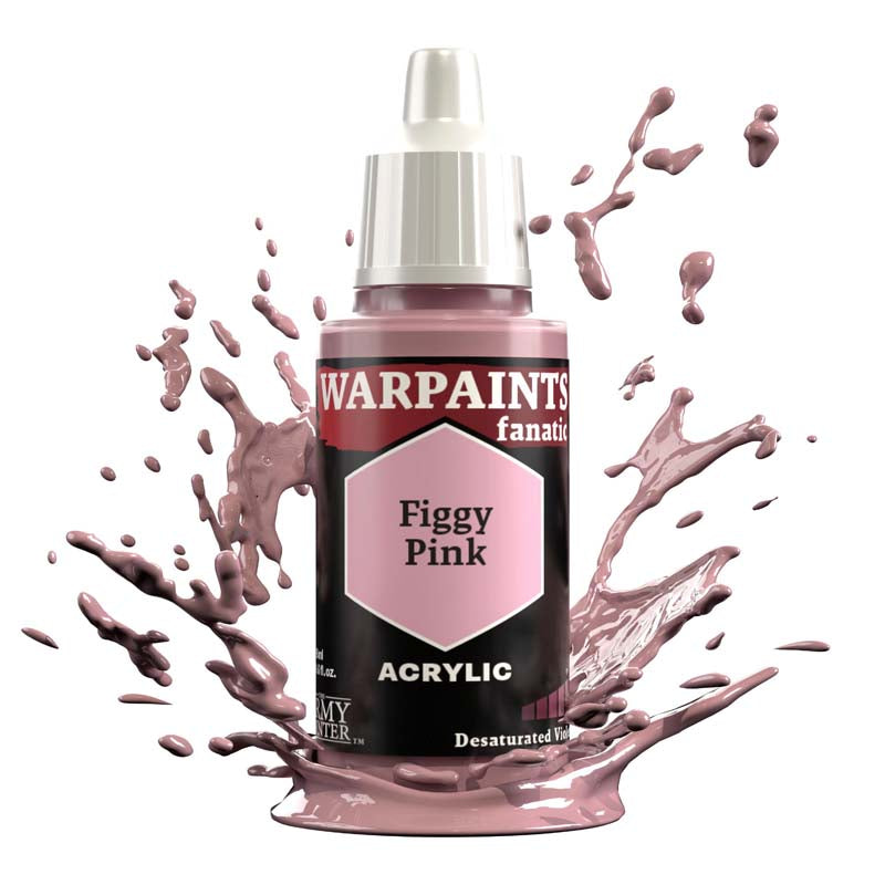 The Army Painter Warpaint Fanatic Figgy Pink acrylic paint bottle with pale purplish red splash detailing