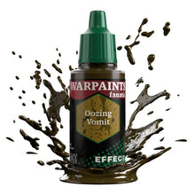 The Army Painter Warpaint Fanatic Effects Oozing Vomit bottle with green necrotic ooze paint splashing around it.