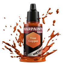 The Army Painter Warpaint Fanatic Metallic True Copper bottle with metallic copper paint splashing around.