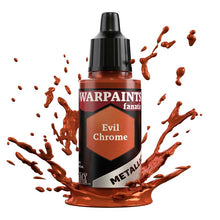 The Army Painter Warpaint Fanatic Metallic Evil Chrome bottle with burnished copper metallic paint splash.