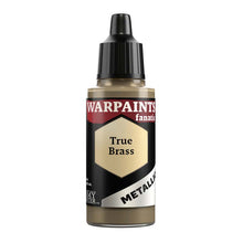 The Army Painter Warpaint Fanatic Metallic True Brass paint bottle with brassy metallic finish and aluminium mica blend.