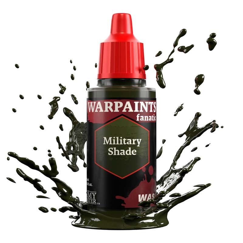 The Army Painter Warpaint Fanatic Wash Military Shade brownish green wash for shading and detailing miniatures.