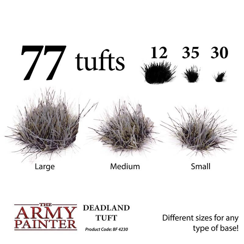 The Army Painter Terrains Deadland Tuft with 77 tufts in large, medium, and small sizes for realistic battlefield terrain.