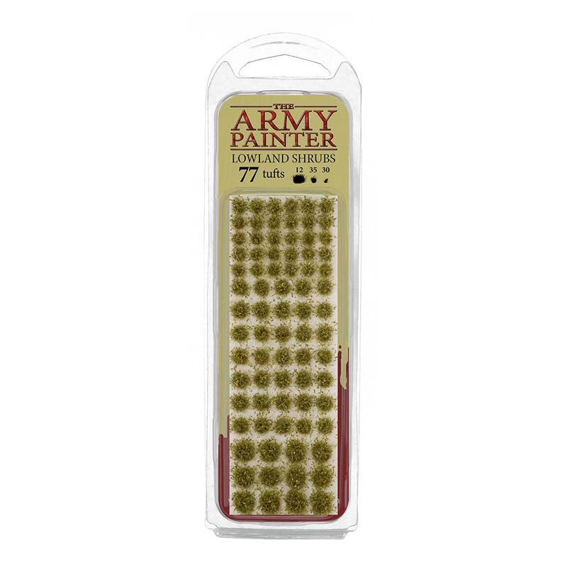 The Army Painter Terrains Lowland Shrubs terrain tufts for detailed tabletop dioramas and wargaming bases.