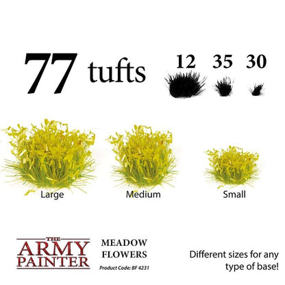 The Army Painter Meadow Flowers with 77 yellow wildflower tufts in large, medium, and small sizes for detailed terrain bases.