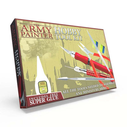 The Army Painter Hobby Tool Kit includes essential miniature assembly tools, free super glue, and painting guide.