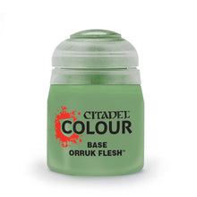 Citadel Base Orruk Flesh 12ml bottle of greenish base paint for miniature painting with matte finish by Games Workshop.
