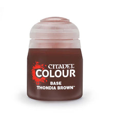 Citadel Base Thondia Brown pot with high pigment base paint for miniatures, matte finish, 12ml size from Games Workshop.