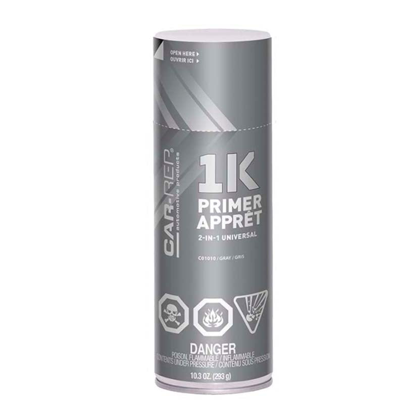 Car-Rep 1K Aerosol 2-in-1 Universal Primer spray can for metal, wood, fiberglass, and plastic surfaces.
