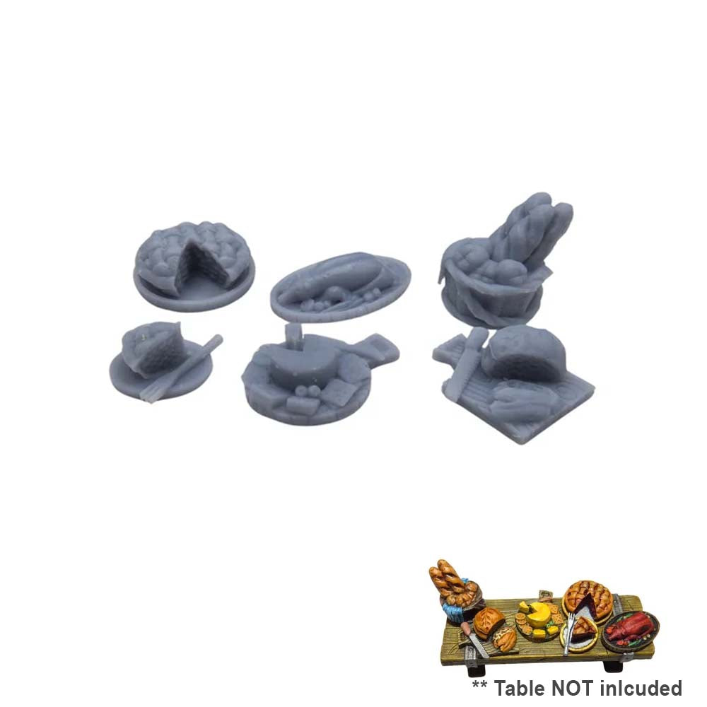 Create a welcoming tavern or prepare a banquet fit for adventurers with the Feast Kit, a six-piece miniature food accessory set designed for 28–32mm fantasy settings