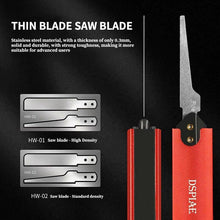 Dspiae Aluminium Hand Saw with thin 0.3mm stainless steel blade, red aluminum alloy handle, and high-density replacement blades.