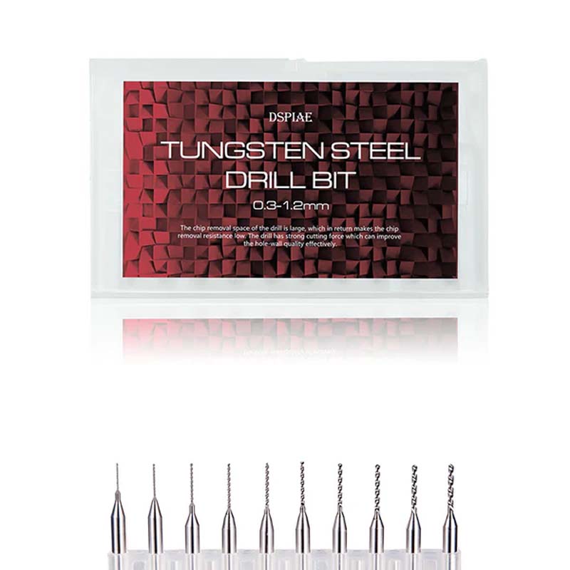 DSPIAE Tungsten Steel Drill Bit Set 10 pieces, sizes 0.3 to 1.2mm, strong cutting force for precise Miniature drilling.