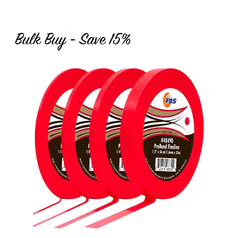 FBS Red Fineline Tape- Bulk Buy 15% soft, thin, low edge tape ideal for sharp paint lines and color separation.