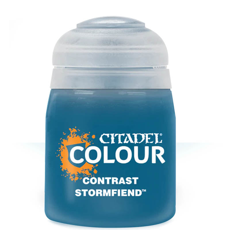 Citadel Contrast Stormfiend vibrant blue paint pot for miniatures with one-coat application in 18ml size.