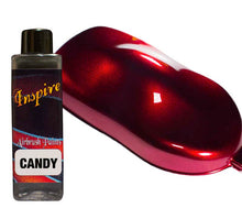 INSPIRE Candy Deep Red airbrush paint 100ml bottle with vibrant deep red candy custom finish sample.