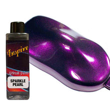 INSPIRE Sparkle Pearl Purple airbrush paint showing bright, vivid purple sparkle pearl effect with high gloss finish.