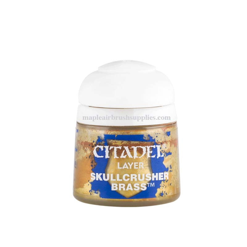 Citadel Layer Skullcrusher Brass metallic paint pot with white lid for miniature and model painting.