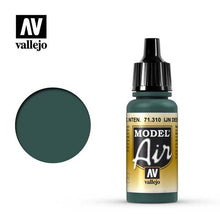 Vallejo Model Air IJN Deep Dark Green acrylic paint bottle and color swatch for scale modeling and hobby use.