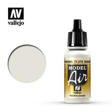 Vallejo Model Air Insignia White FS37875 ANA601 paint bottle with logo and color swatch displayed.
