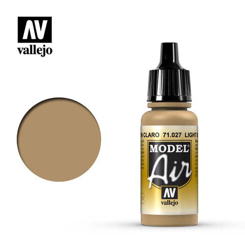 Vallejo Model Air Light Brown paint bottle with color sample, designed for detailed model and miniature painting.