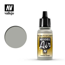 Vallejo Model Air Light Gull Gray FS36440 ANA620 bottle with gray paint swatch for model airbrush painting projects