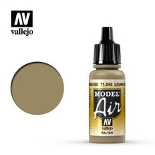 Vallejo Model Air Loam Beige RAL1040 acrylic paint bottle with color swatch for scale modeling and miniatures.