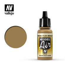 Vallejo Model Air Middle Stone FS30266 ANA615 BS362 acrylic paint bottle with color swatch for scale modeling.