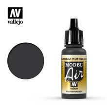 Vallejo Model Air Nato Black FS37030 RAL9021 acrylic paint bottle and color swatch for modeling and airbrushing.