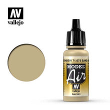 Vallejo Model Air Ivory RAL1001 acrylic paint bottle and color swatch for model airbrush painting.
