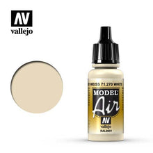 Vallejo Model Air Off-White RAL9001 bottle with paint swatch showing smooth creamy off-white color for modeling.