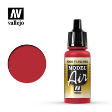 Vallejo Model Air Red acrylic paint bottle showing vibrant red color for detailed scale modeling and airbrushing.