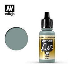 Vallejo Model Air Light Blue RLM78 acrylic paint bottle with matching color swatch for scale modeling and airbrushing.