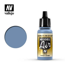 Vallejo Model Air UK Azure Blue FS35231 ANA609 acrylic paint bottle with color swatch for modeling and airbrushing