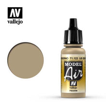 Vallejo Model Air US Desert Armour 686 FS33446 acrylic paint bottle with desert tan color swatch for scale modeling.