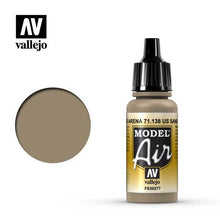 Vallejo Model Air US Sand FS30277 acrylic paint bottle with swatch sample for airbrushing and modeling projects.