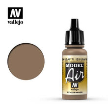 Vallejo Model Air USAf Brown FS30219 ANA628 bottle with matching brown paint swatch for airbrushing models.