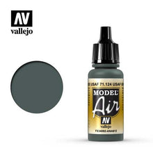 Vallejo Model Air USAf Green FS34092 ANA612 acrylic paint bottle with color swatch for model airbrush painting.