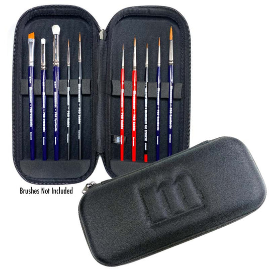 Pro Acryl Monument Brush Vault in black with embossed M, compact case holds and protects up to 10 hobby brushes securely.